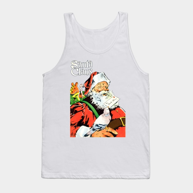 Pigeon delivers a letter to Santa Claus to prepare Merry Christmas gifts Retro Vintage Comic Book Tank Top by REVISTANGO